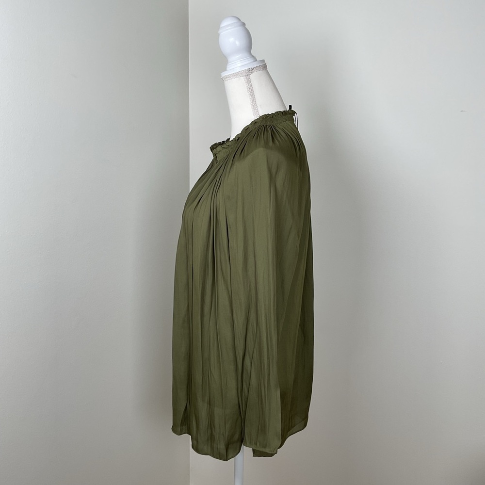 Halston Heritage Olive Green Long-Sleeve Silk Blouse - Picture 6 of 16